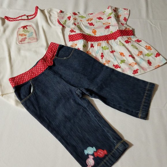 Gymboree Sweeter Than Candy Vintage 6-12 months bodysuit Jeans & shirt NWT - Picture 4 of 6
